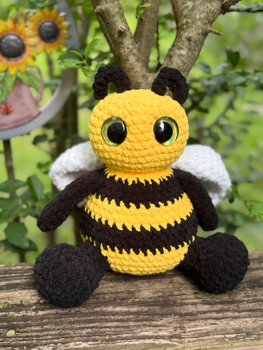 Crochet Sitting Bumble Bee Plush – Handmade Bee Stuffed Animal