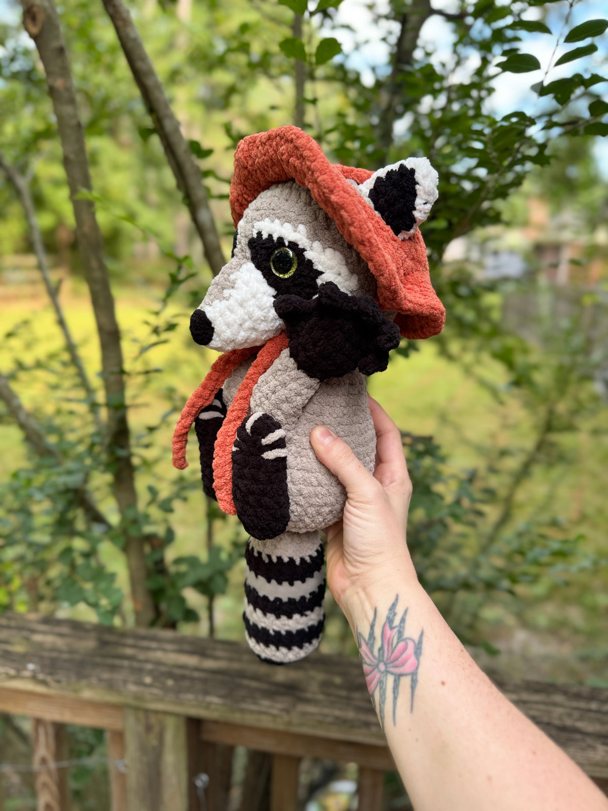 Raccoon in a Bonnet – Handmade Crochet Plush