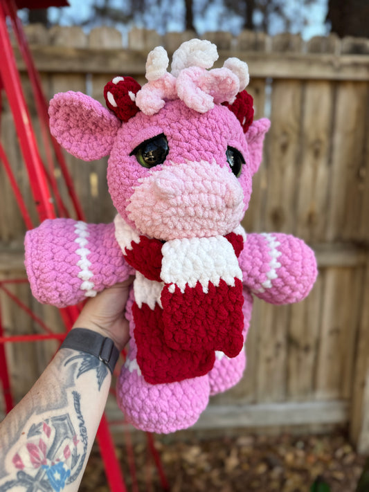 Jumbo Strawberry Cow Snuggler – Handmade Crochet Plush
