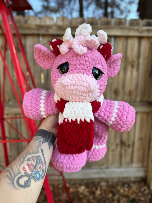 Jumbo Strawberry Cow Snuggler – Handmade Crochet Plush