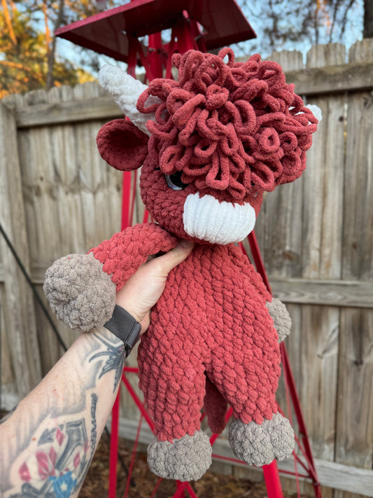 Benny the Highland Snuggler – Handmade Crochet Cow Plush