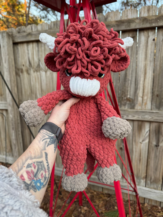 Benny the Highland Snuggler – Handmade Crochet Cow Plush